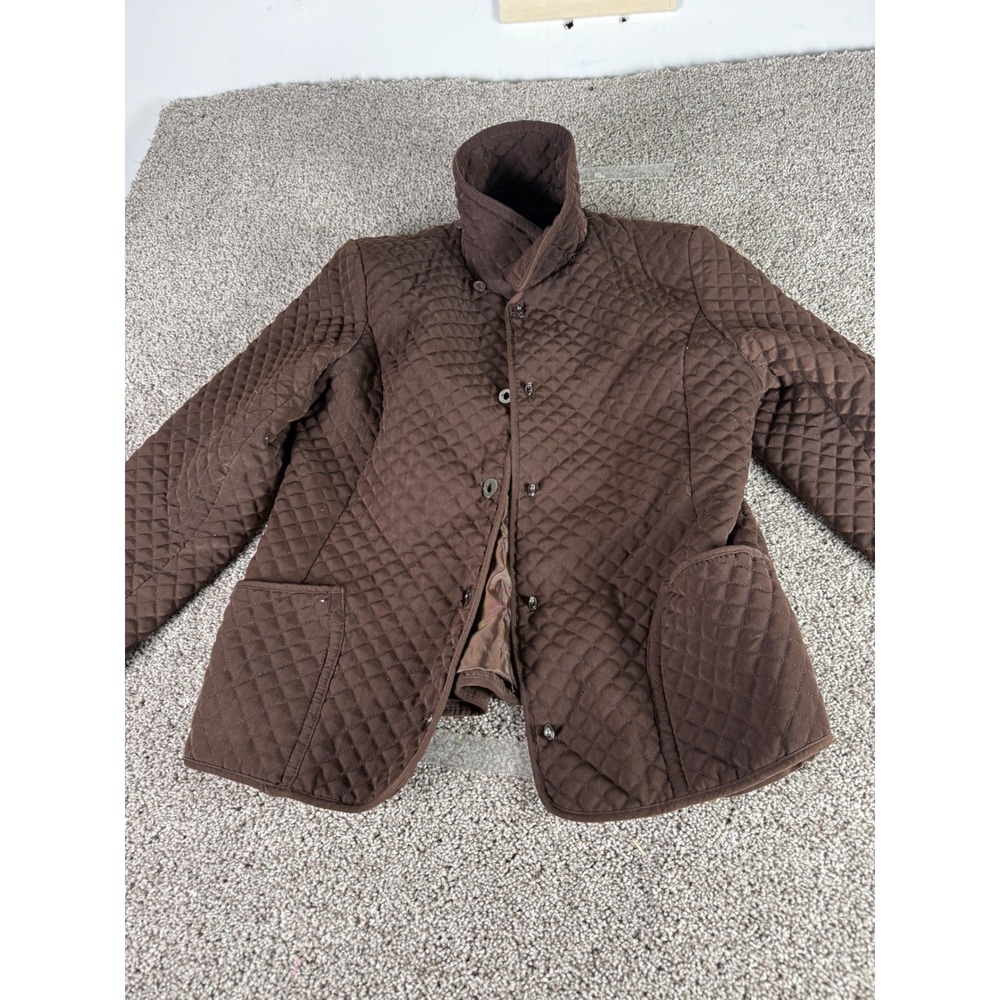 Womens Brown Quilted Velvet Jacket Button Front‎ Diamond Stitch Coat Size M
